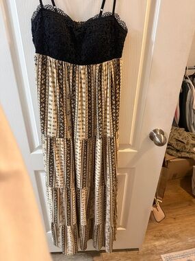 No Boundaries Black Lace Bodice Striped Maxi Dress